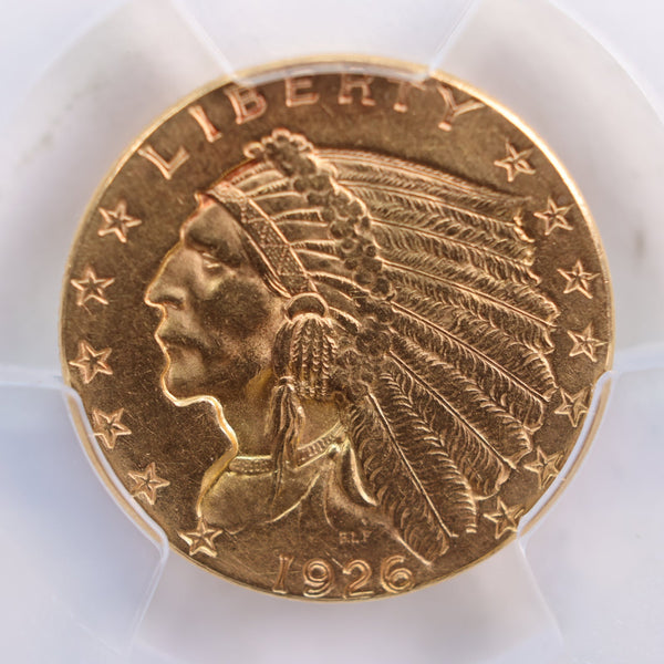 1926 $2.50 Indian Head Quarter Eagle Gold Coin, PCGS AU-58, Store Sale #G0054.