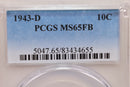 1943-D Mercury Silver Dime., PCGS MS-65, Full Bands., Store