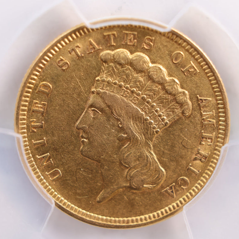 1854 $3 Indian Princess Head Gold Coin, PCGS AU-50, Store Sale