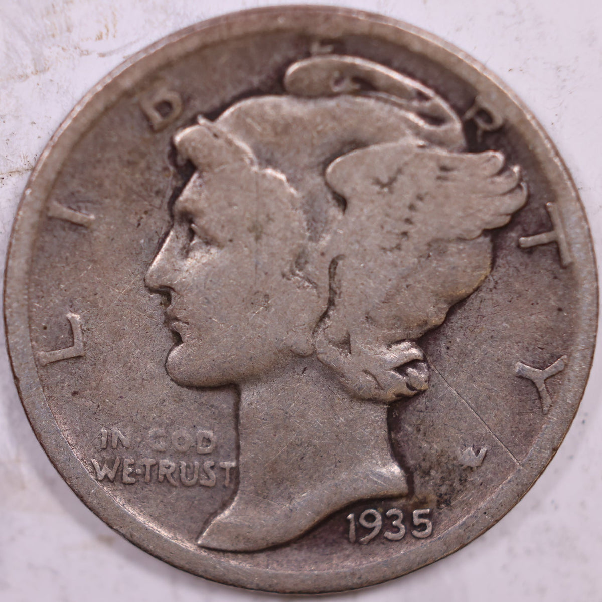 1935-D Mercury Dime, Very Good+ Circulated Coin, Store #DE1054