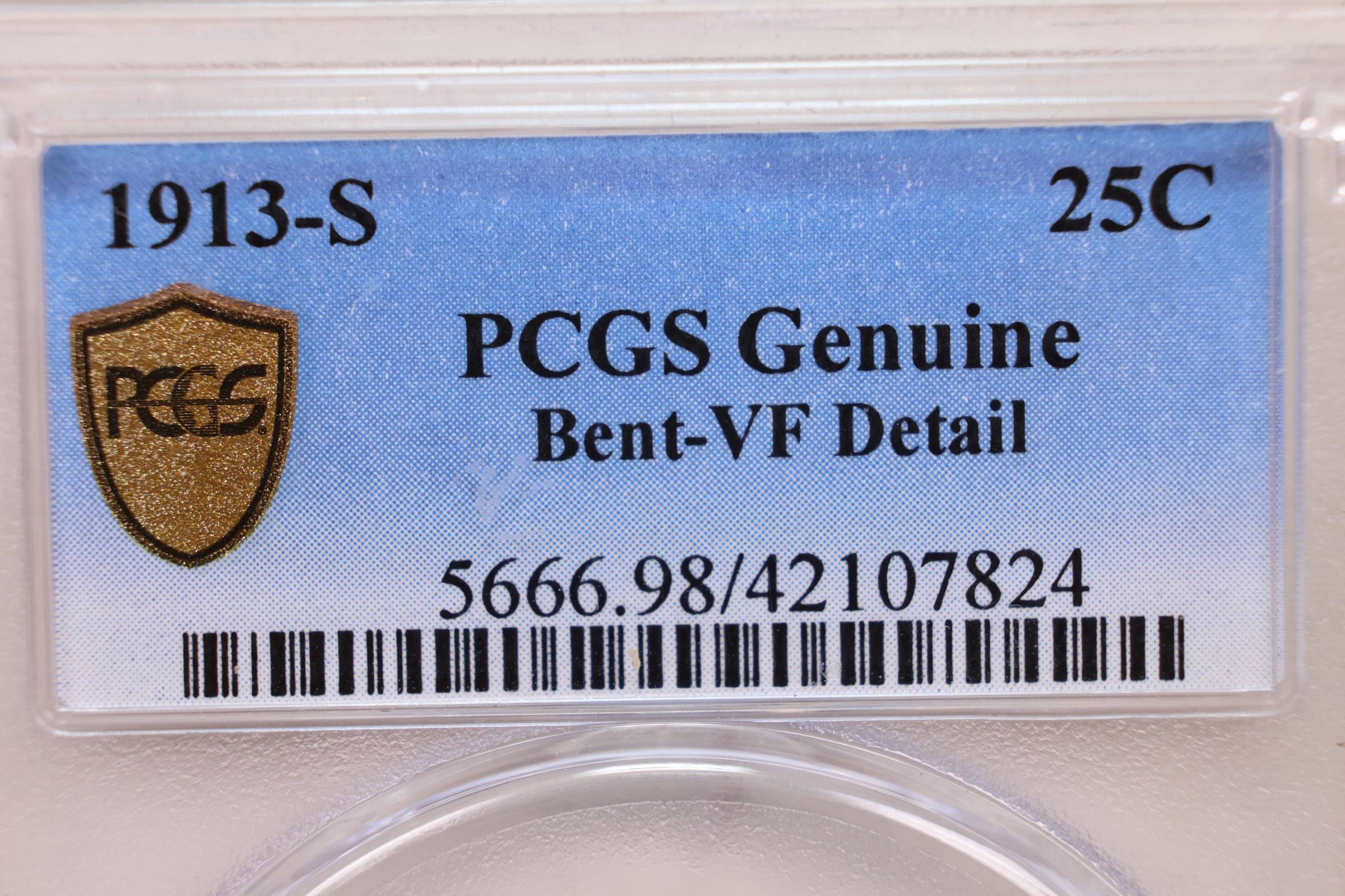 1913-S Barber Silver Quarter., 'Scarce'., PCGS V.F. Detail., Store #QR1447.
