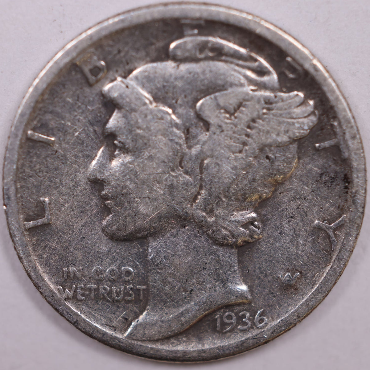 1936-D Mercury Dime, Very Good+ Circulated Coin, Store #DE1061