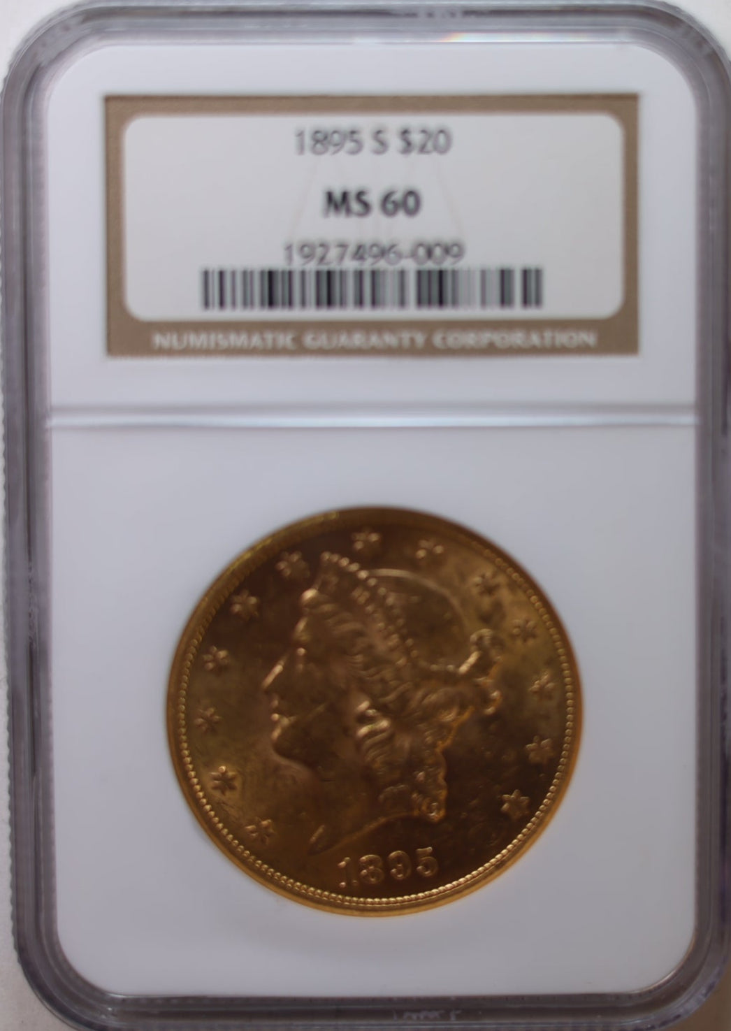 1895-S $20 Liberty, Double Eagle Gold Coin, NGC MS-60, Store Sale #G0058.