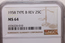 1958 Washington Silver Quarter., Type B Reverse, NGC MS64, STORE