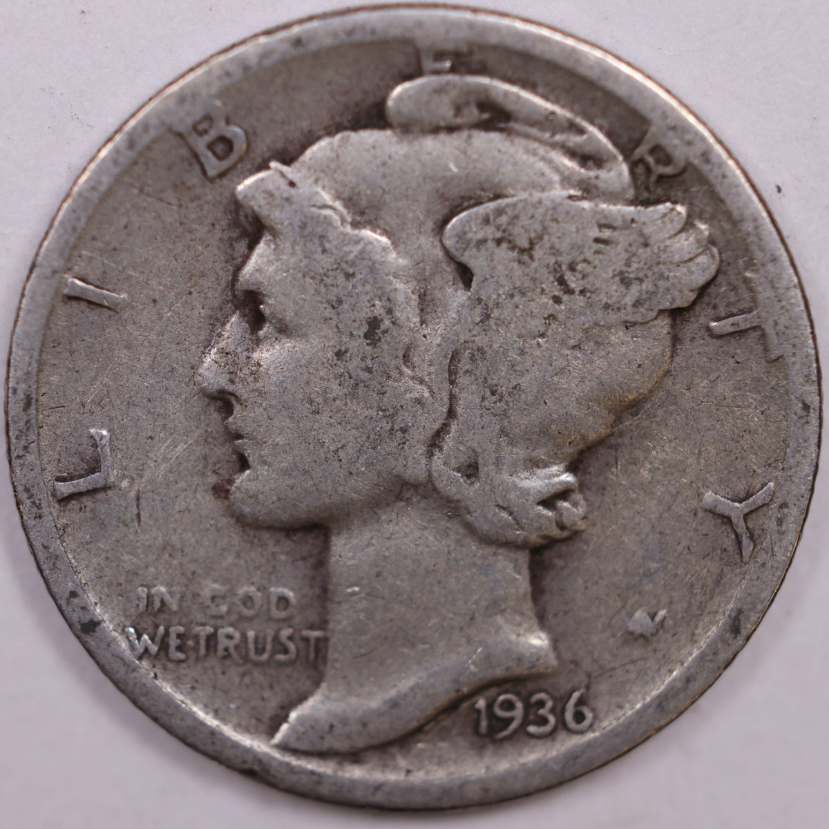 1936-D Mercury Dime, Very Good Circulated Coin, Store #DE1065
