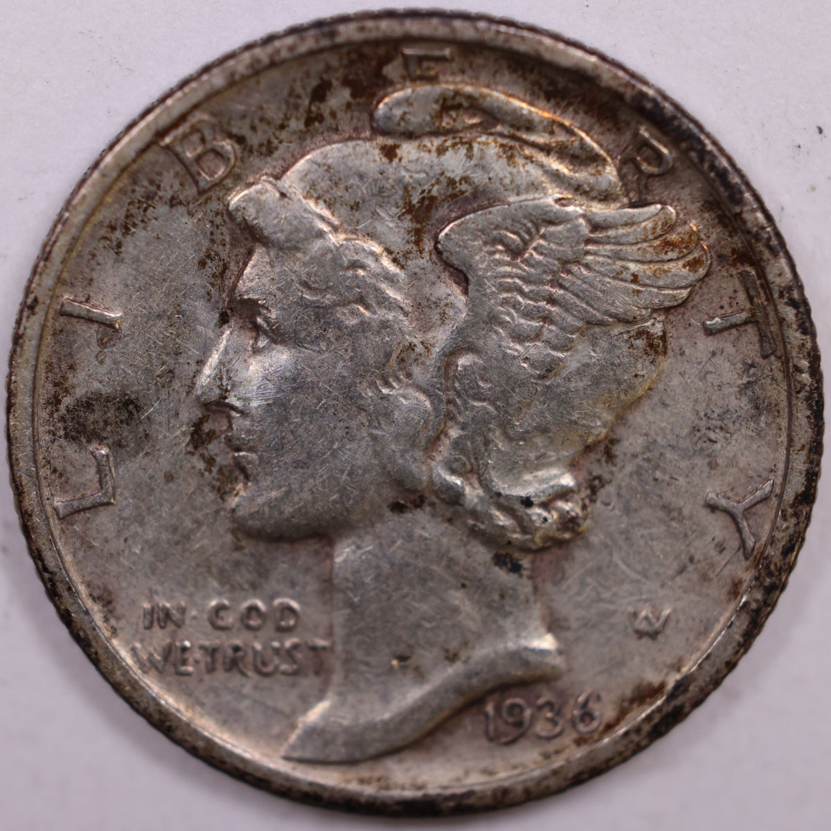 1936-S Mercury Dime, Extra Fine+ Circulated Coin, Store #DE1066