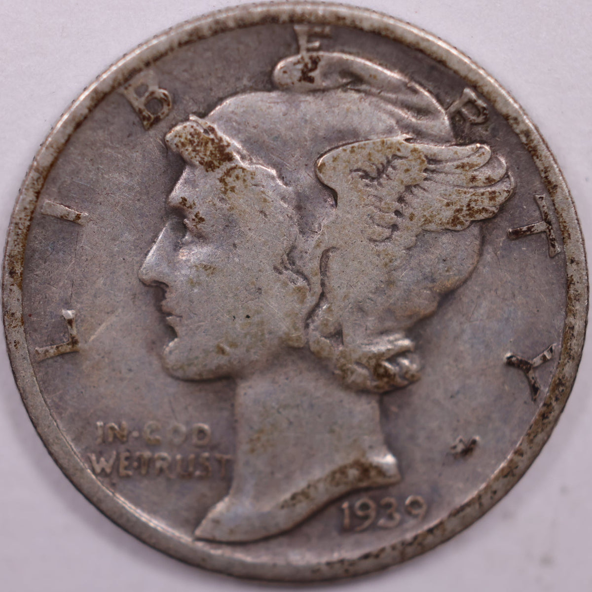 1939-S Mercury Dime, Very Good+ Circulated Coin, Store #DE1071