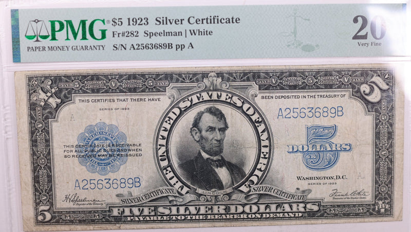 1923 $5 Silver Certificate., "PORT HOLE"., PMG VF-20., Store