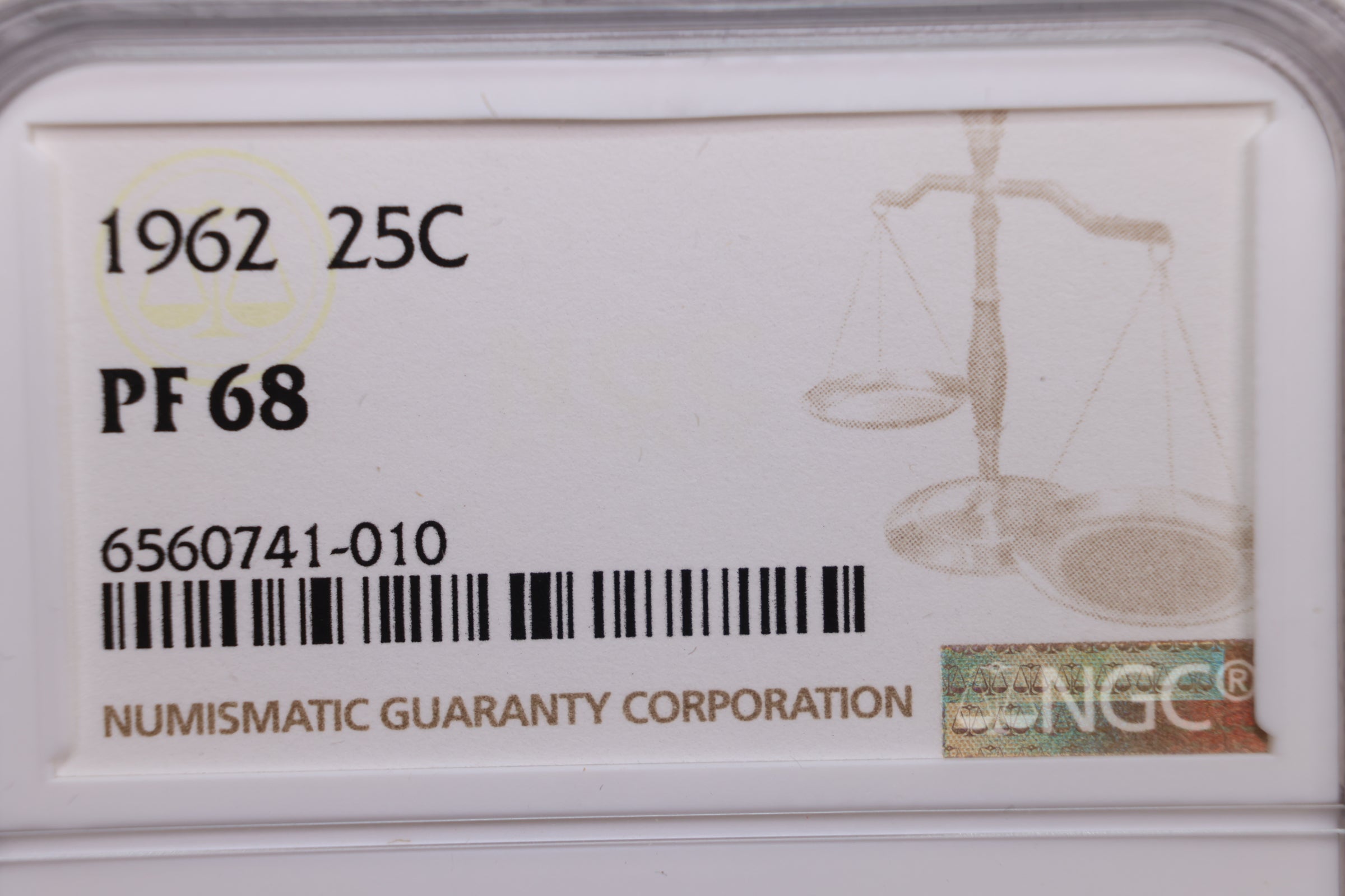 1962 Washington Silver Quarter., NGC PROOF-68., Store #GQR034.