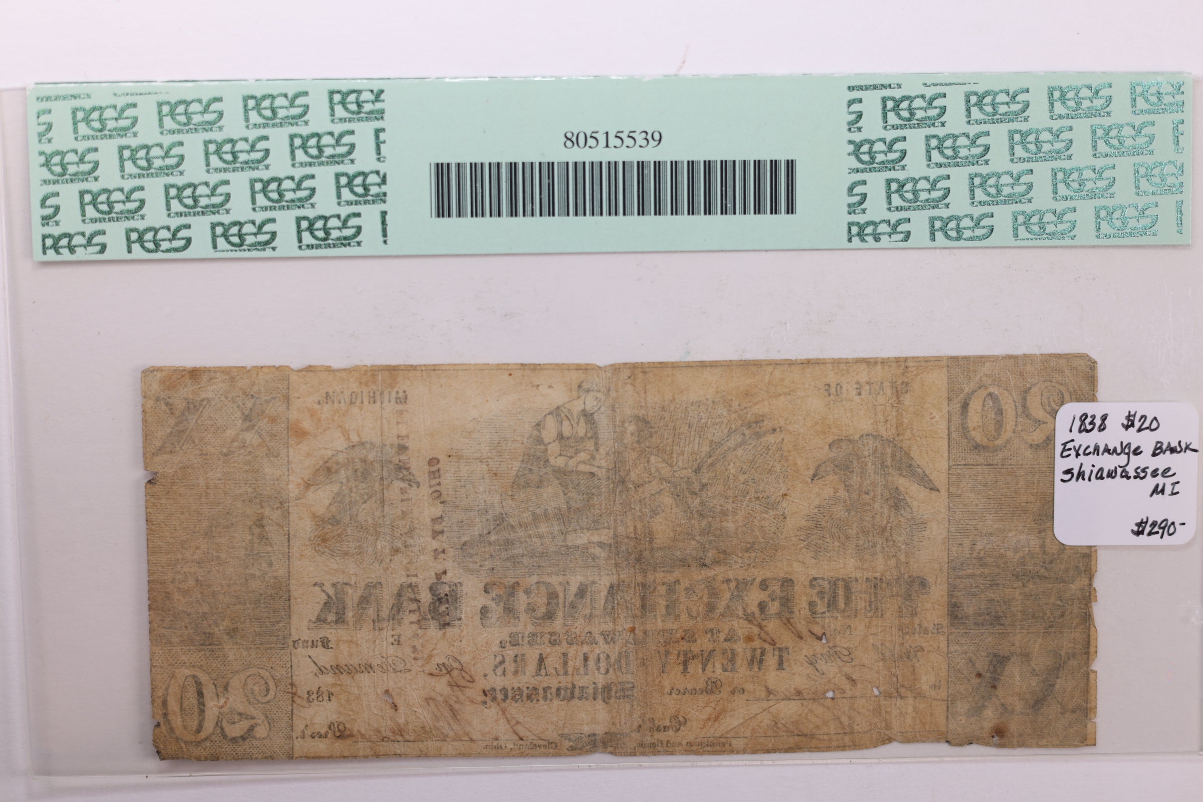 1838 $20., SHIAWASSE, MI., Obsolete., PCGS Currency., VF-20., Store # GMI009