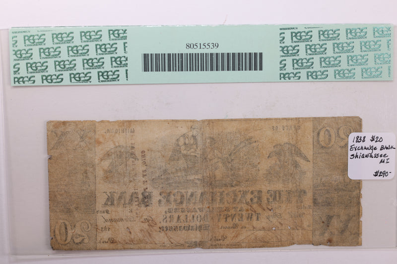 1838 $20., SHIAWASSE, MI., Obsolete., PCGS Currency., VF-20., Store