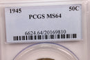 1945 Walking Liberty Half Dollar., Silver., PCGS MS-64., Store