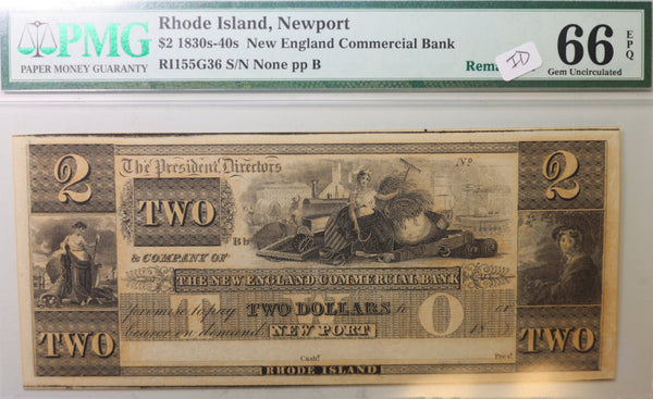 18__ $2, New England Commerical Bank, Newport, R.I, PMG CU-66 EPQ, #GRI007