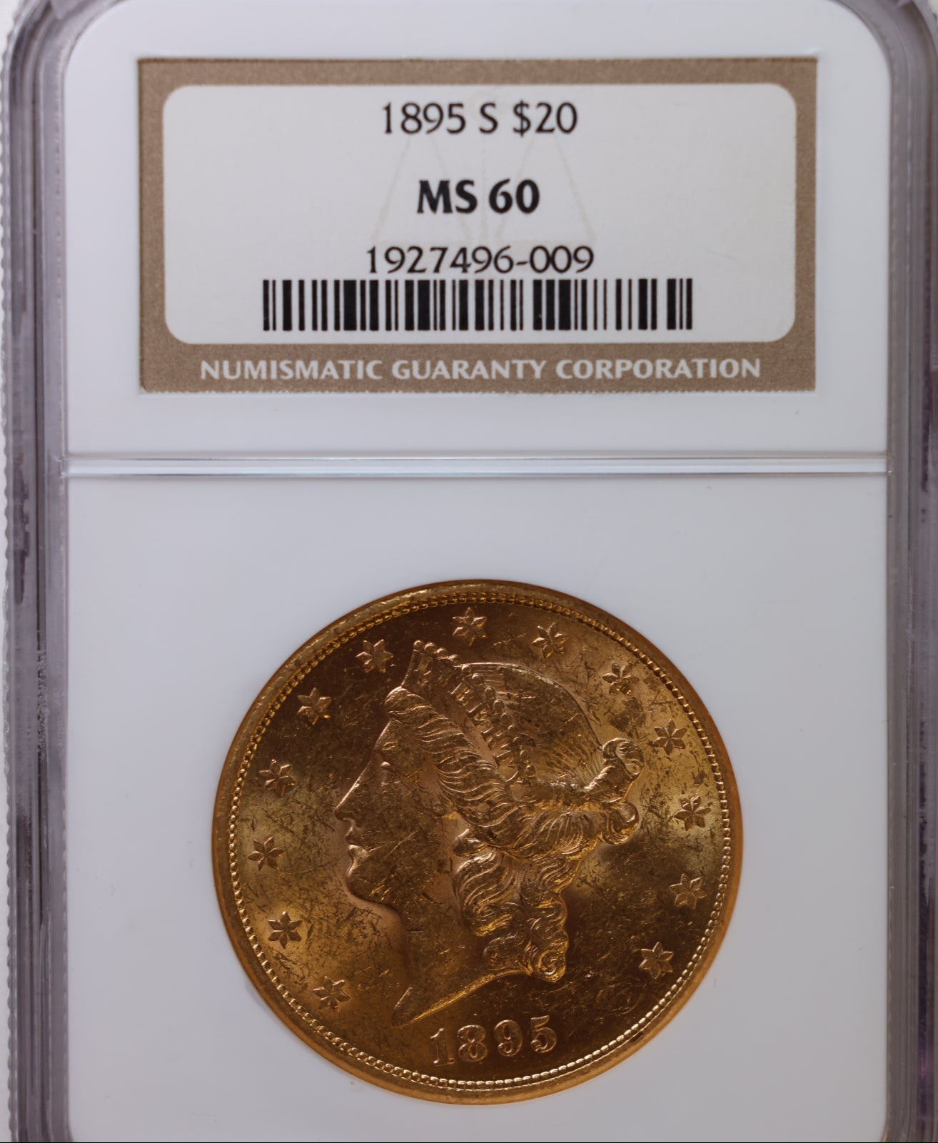 1895-S $20 Liberty, Double Eagle Gold Coin, NGC MS-60, Store Sale #G0058.