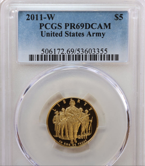 2011-W $5, U.S. Army Gold Commemorative, PCGS PF-69, DCAM., Store #GMC097