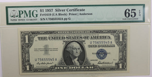 1957 $1., Silver Certificate., PMG Currency CU-65., EPQ., Store #GSSC005