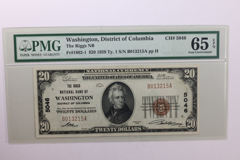 1929 $20., National Currency., Washington, D.C., PMG CU-65., EPQ., Store