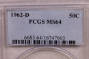 1962-D Franklin Silver Half Dollar., PCGS MS-64, Store Sale
