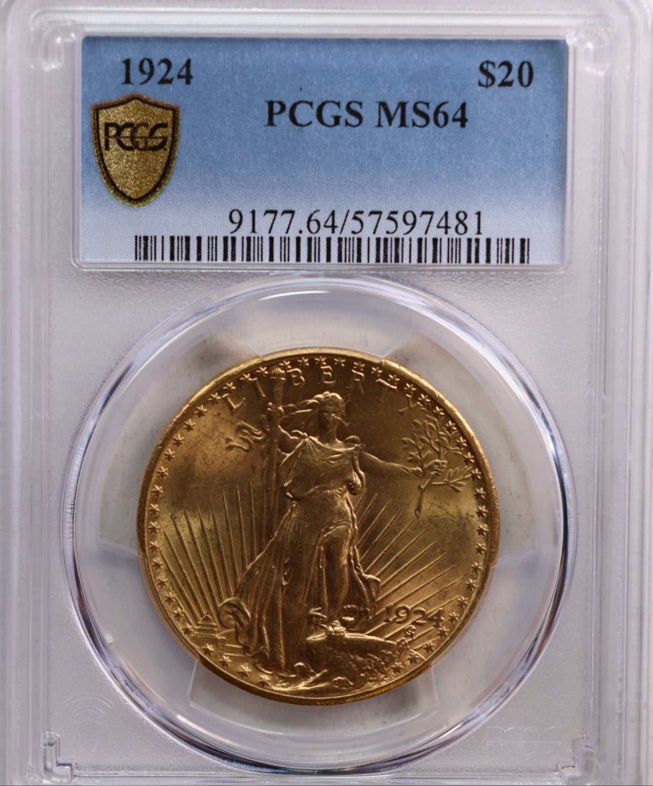 1924 $20 Saint GAUDENS Gold Coin, PCGS or NGC MS-64, Store Sale #G0067.