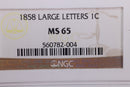 1858 Flying Eagle Cents., Large Letters., NGC MS-65., Store