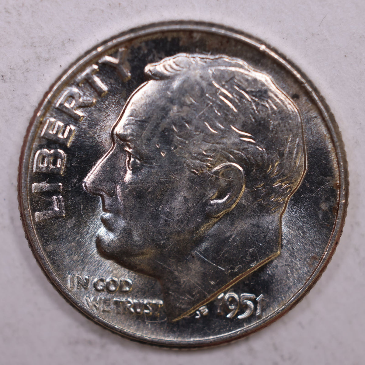 1951-D Roosevelt Silver Dime, Mint State Uncirculated Coin, Store #DE0335