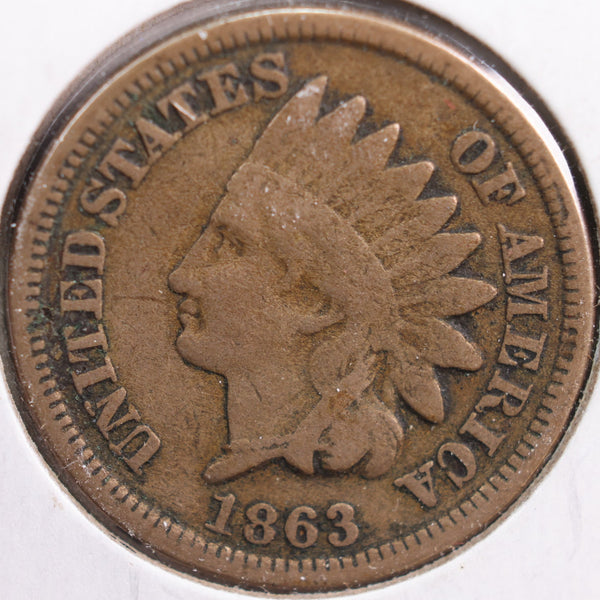 1863 Indian Head Cent, Very Good Circulated Coin, Store #CT0756