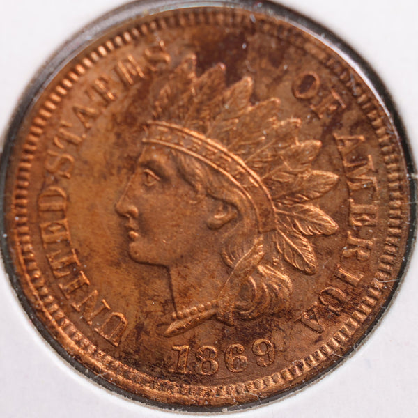 1869 Indian Head Cent, Mint State RB Uncirculated Coin, Store #CT0776