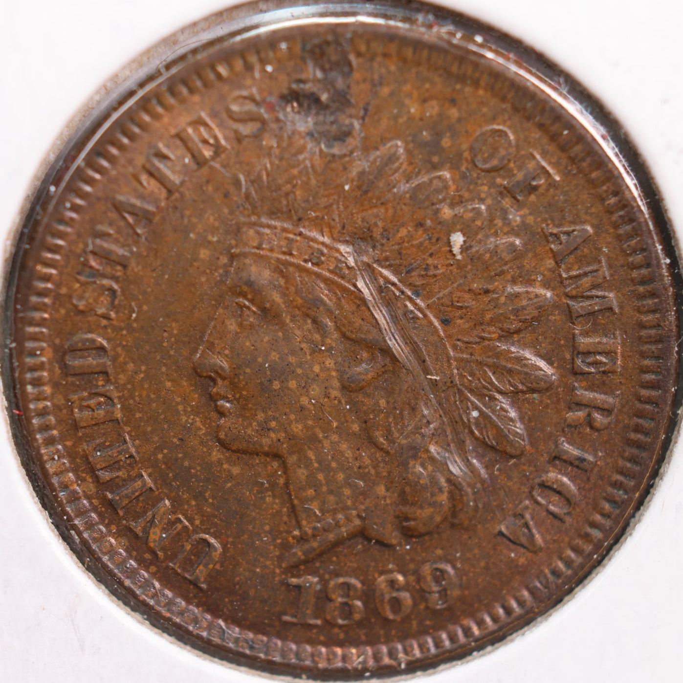 1869/69 Indian Head Cent, About Uncirculated Coin, details, Store #CT0778