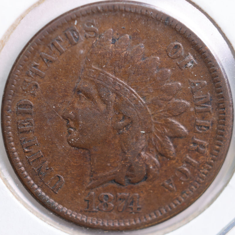1874 Indian Head Cent, Very Fine Circulated Coin, Store