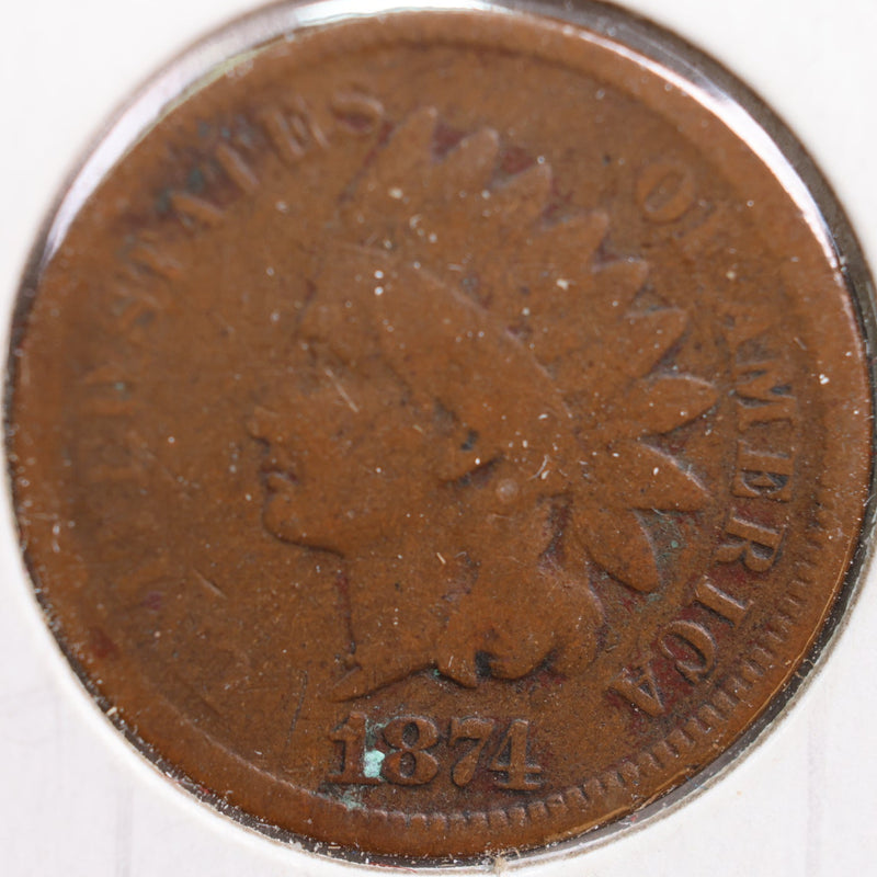1874 Indian Head Cent, Very Good Circulated Coin, Store
