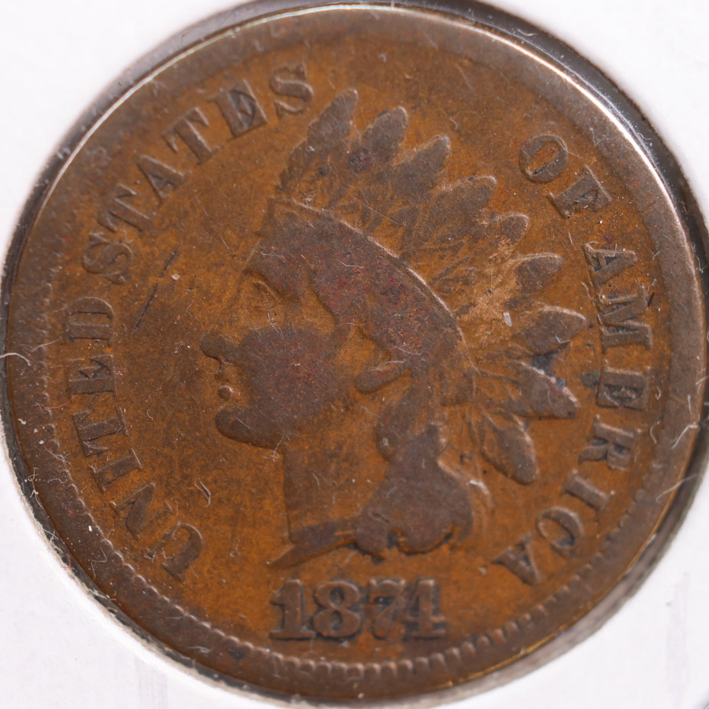 1874 Indian Head Cent, Very Good Circulated Coin, Store #CT0788