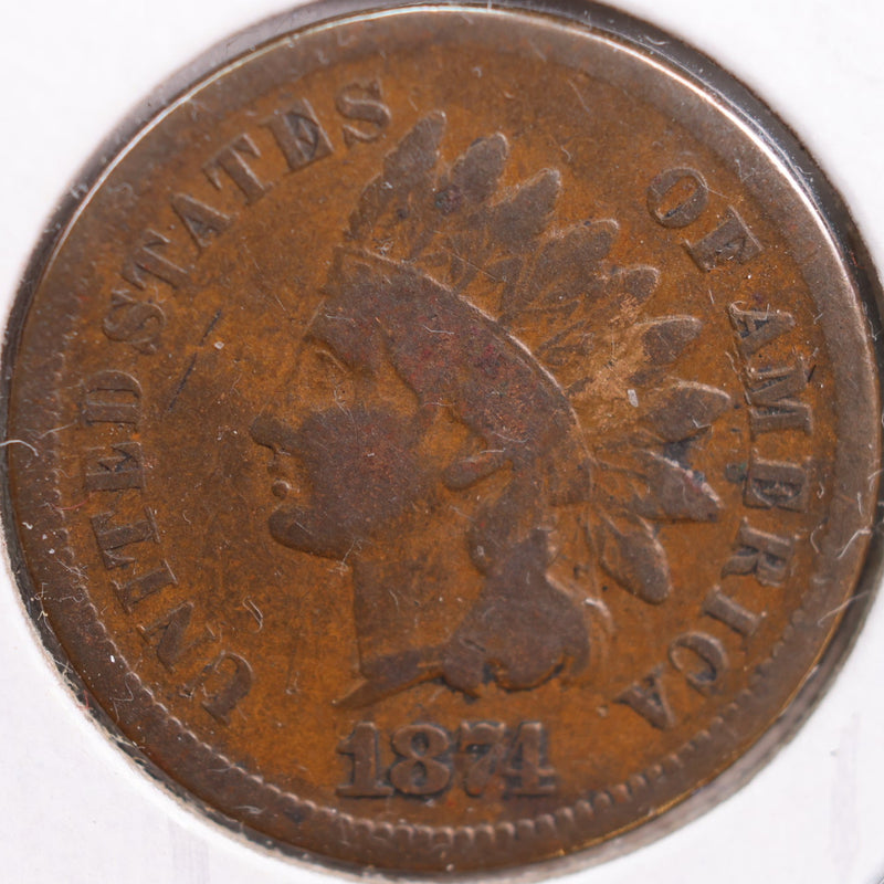 1874 Indian Head Cent, Very Good Circulated Coin, Store