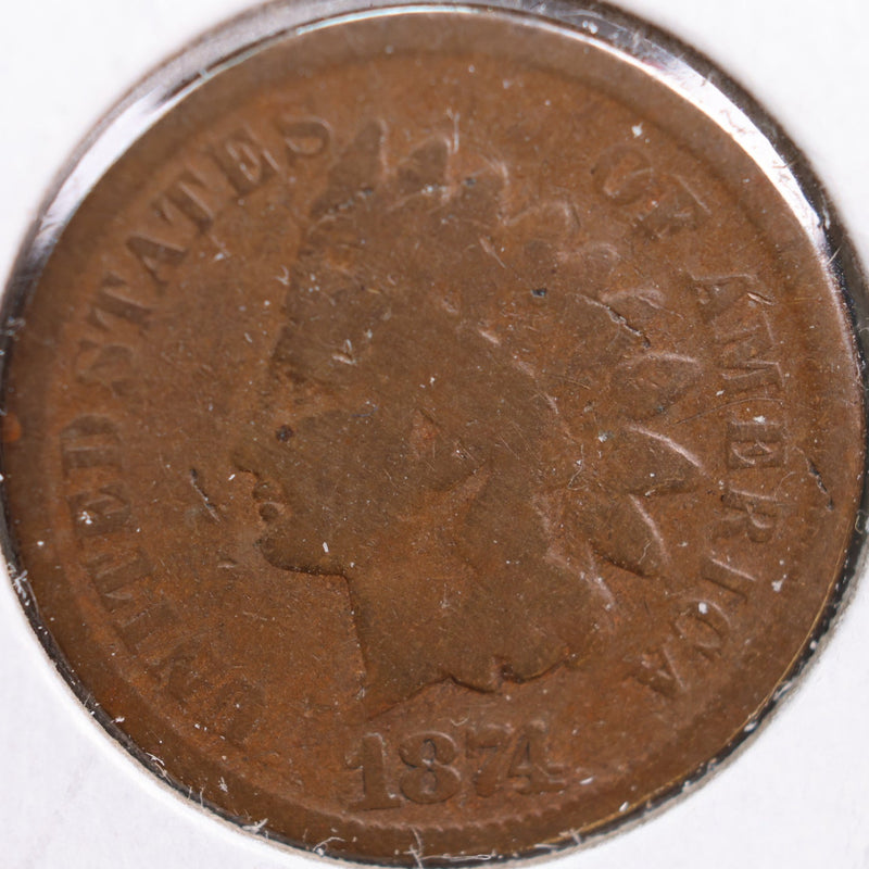 1874 Indian Head Cent, Good Circulated Coin, Store