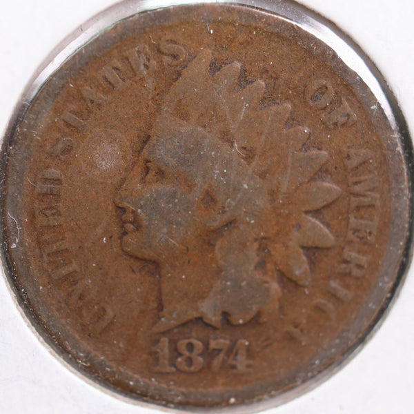 1874 Indian Head Cent, Good Circulated Coin, Store #CT0790