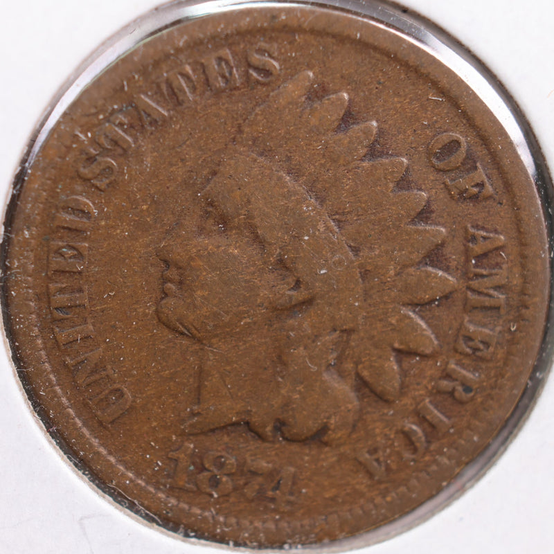 1874 Indian Head Cent, Very Good+ Circulated Coin, Store