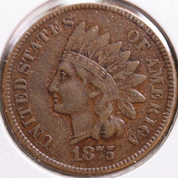 1875 Indian Head Cent, Very Fine Circulated Coin, Store #CT0796