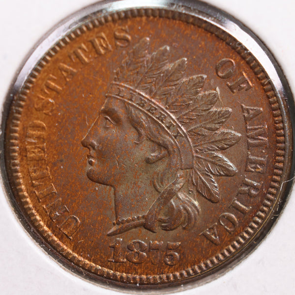 1875 Indian Head Cent, Mint State Uncirculated Coin, Store #CT0797
