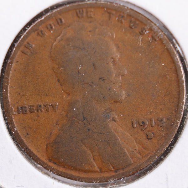 1912-D Lincoln Wheat Cent, Very Good Circulated Coin, Store #CT0170