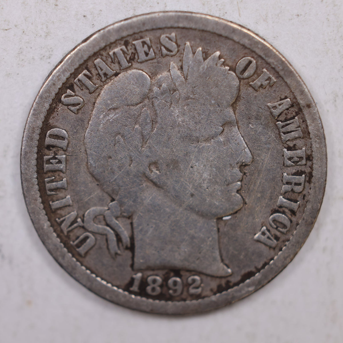 1892-O Barber Silver Dime, Good Plus Circulated Coin, Store #DE031.
