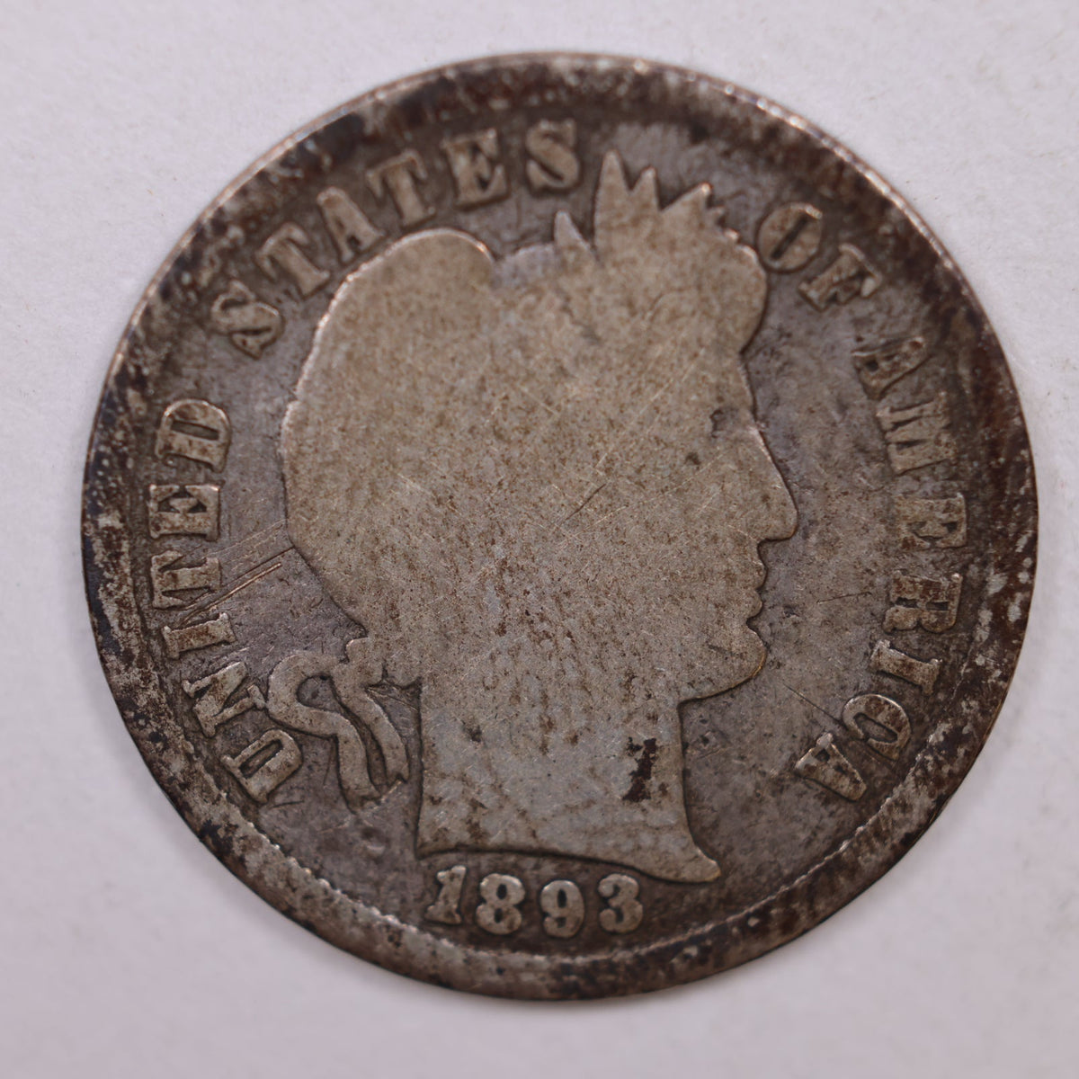 1893-S Barber Silver Dime, Good, Circulated Coin, Store #DE035.