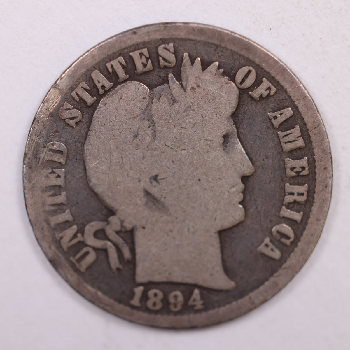 1894 Barber Silver Dime, Good, Circulated Coin, Store #DE036.