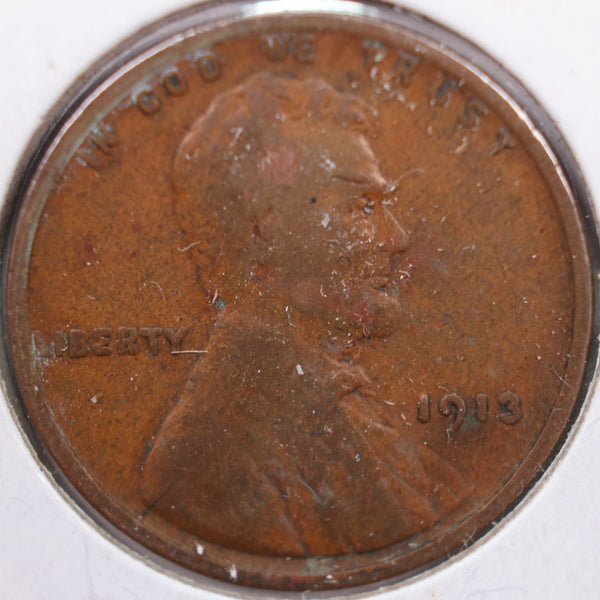 1913 Lincoln Wheat Cent, Fine Circulated Coin, Store #CT0181