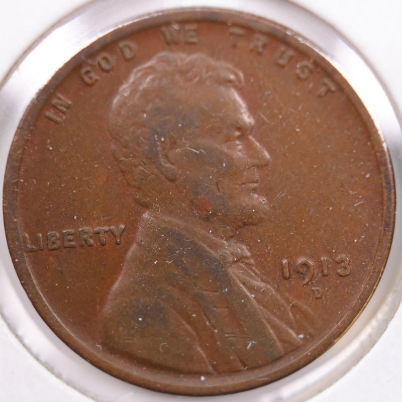 1913-D Lincoln Wheat Cent, Very Fine+ Circulated Coin, Store