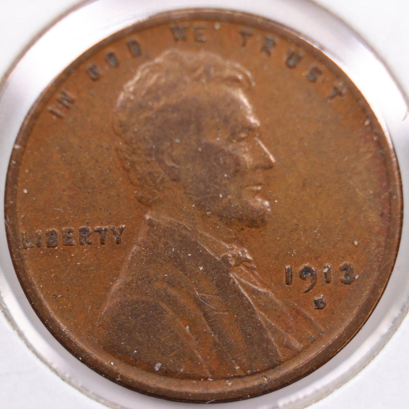 1913-D Lincoln Wheat Cent, Very Fine+ Circulated Coin, Store