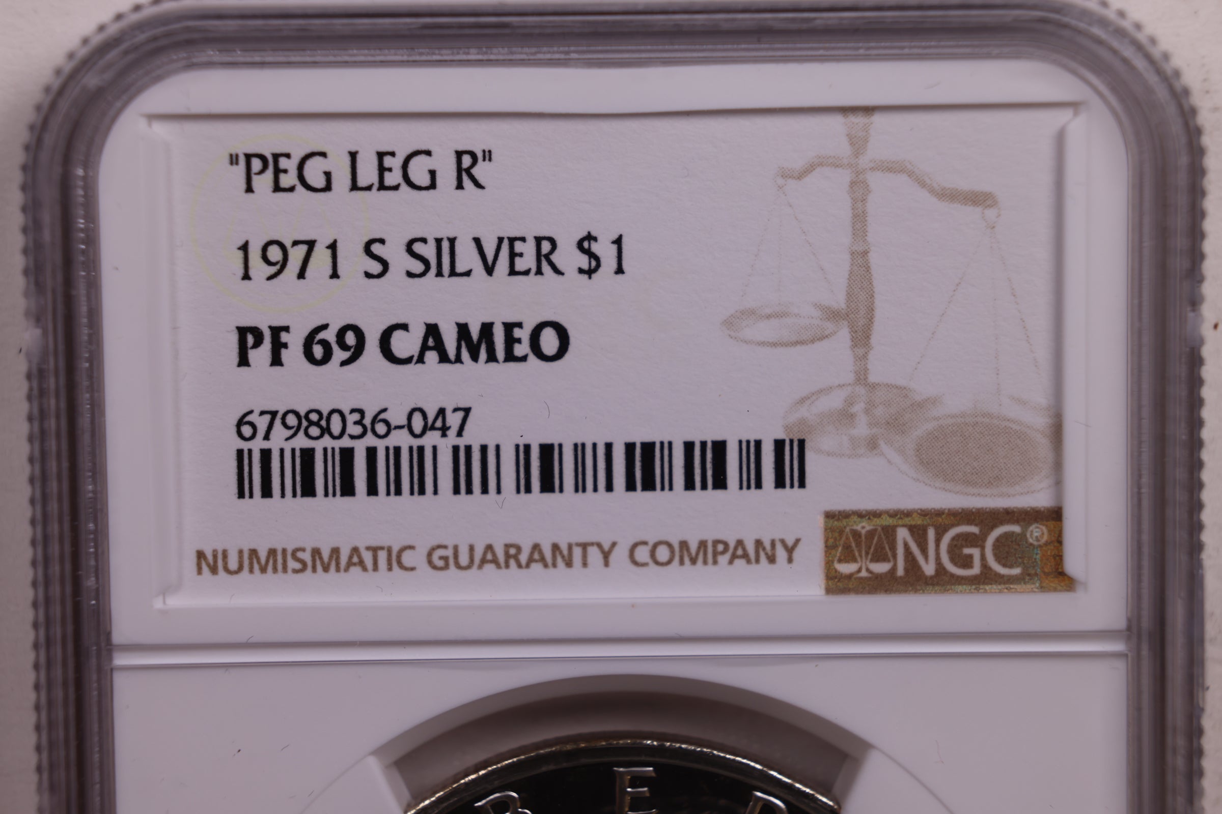 1971-S Eisenhower Silver Dollar, 'Peg Leg', NGC PF-69, Cameo, Store #GDR0233