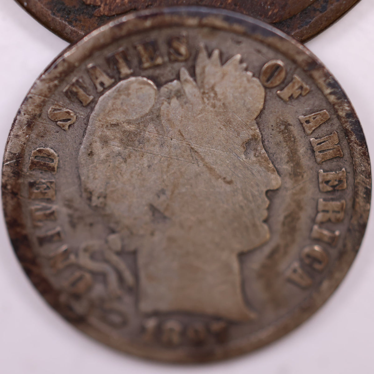 1897 Barber Silver Dime, Good Circulated Coin, Store #DE044.