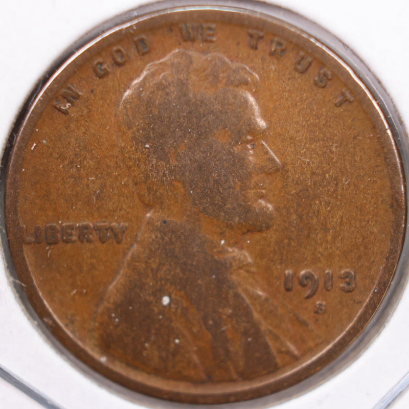 1913-S Lincoln Wheat Cent, Fine Circulated Coin, Store