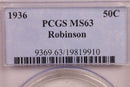 1936 Robinson Silver Half Dollar Commemorative., PCGS MS63., Store