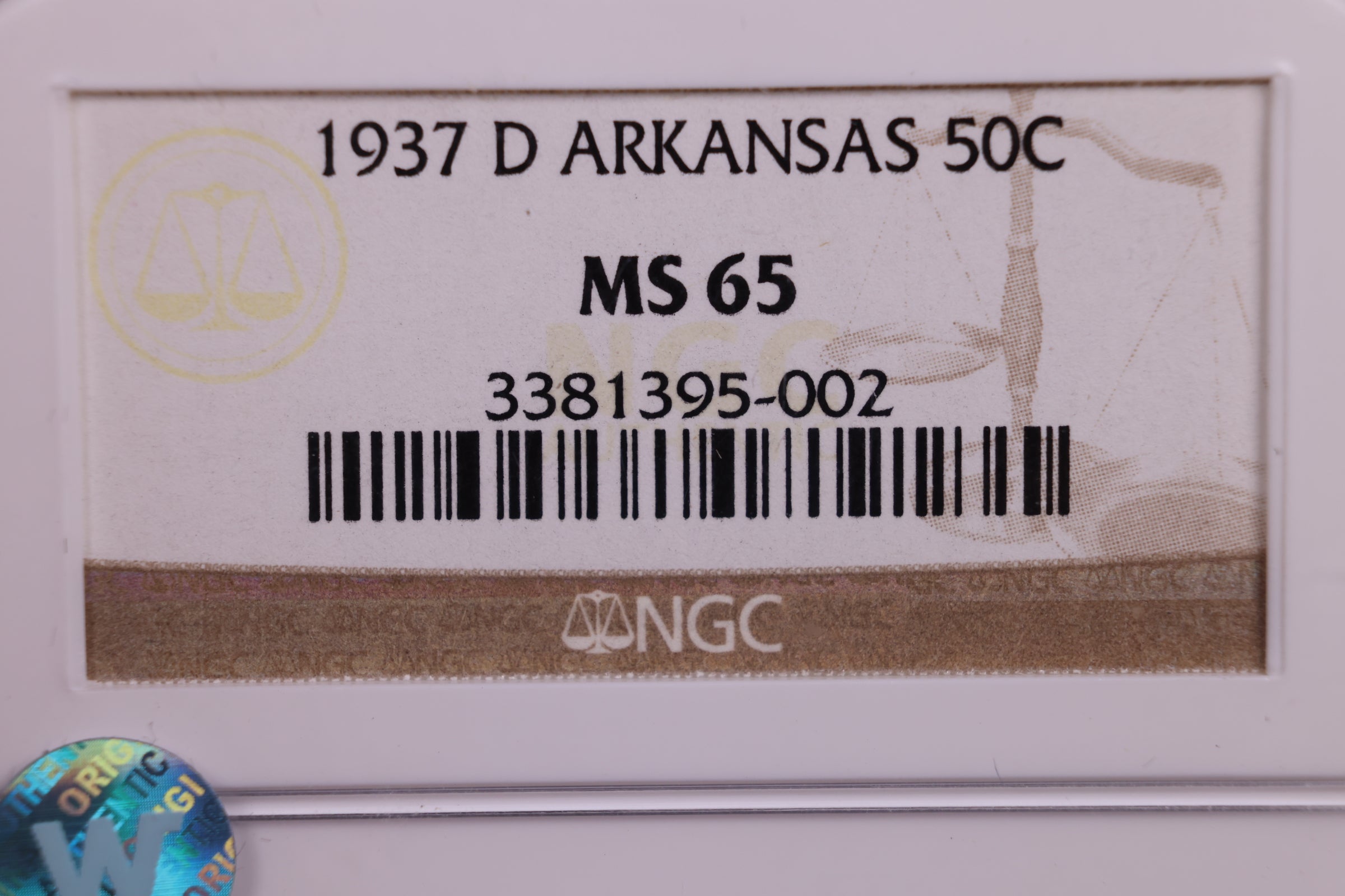 1937-D Arkansas Silver Half Commemorative., NGC MS-65., Store #GEC0048.