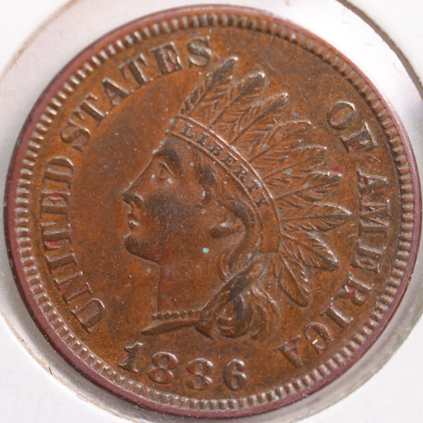 1886 Type-1 Indian Head Cent, Mint State Uncirculated Coin, Store #CT0829